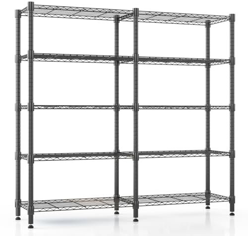 Himimi 5 Tier Heavy Duty Wire Shelving Units, 152W x 35D x 183H cm, Adjustable Metal Storage Unit, Large Capacity Standing Storage Rack Shelves for Garage Pantry Kitchen Shed Utility Room, Black