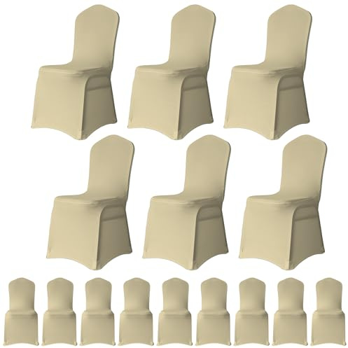 WedDecor Champagne Protective Chair Cover Stretchable Spandex Front Flat Slipcovers for Weddings Decoration, Hotel, Conferences, Events, Restaurant, Birthday & Christmas Parties, 30pcs