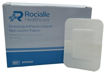 Rocialle Healthcare Non-Woven Adhesive Dressings - Hypoallergenic Plasters with Absorbent Pad, Water-Resistant - 5cm x 7cm (50 Count)