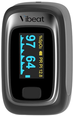 Vibeat Fingertip Pulse Oximeter, Blood Oxygen Saturation Monitor, Finger O2 Sensor with Pulse Rate, Batteries and Lanyard Included, Black