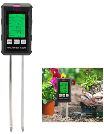 Bewinner 6-in-1 Boden-pH-Messgerät für Pflanzen - Testet Bodenfruchtbarkeit, Feuchtigkeit, Licht, pH, Temperatur mit Hintergrundbeleuchtung und drehbarem Kopf