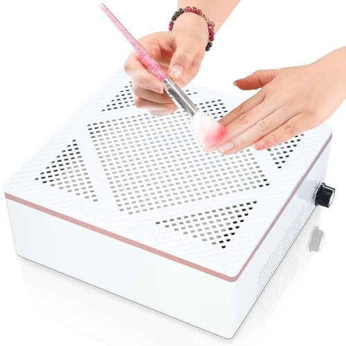 Nail Dust Collector, Powerful 60W Manicure Cleaner Fan for Acrylic Nails - Quiet Nail Vacuum with Reusable Filter for Nail Salon