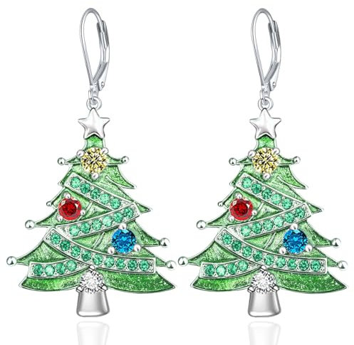 Weihnachtsbaum Ohrringe für Damen 925 Sterling Silber Winterparty Weihnachten Ohrringe Schmuck Geschenke für Damen