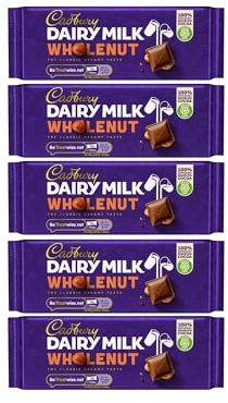 Cadburys Dairy Milk Whole Nut Chocolate Bar Bundle - x5 55g Whole Nut Flavour Chocolate Bars