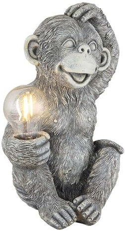 GLOBO Solarleuchte AFFE Gartendeko Tierfigur Solarlampe Außenleuchte grau AFFE, LED warmweiß, LxBxH 20x15,5x27,5 cm