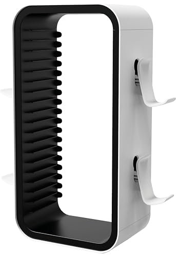 Universal Games Storage Tower Pro - Fino a 18 giochi - Con supporto controller per un massimo di 4 gamepad - Accessori di gioco per PS5, PS4, PS3, XBOX X/S/One, Switch, Switch OLED, Blue Ray, DVD