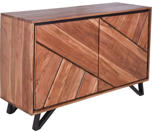 Licht-Erlebnisse Sideboard Holz massiv Akazie Metall 120 x 78 x 40 cm Natur Schwarz 2 Türen modernes Design Kommode Wohnzimmer Flur