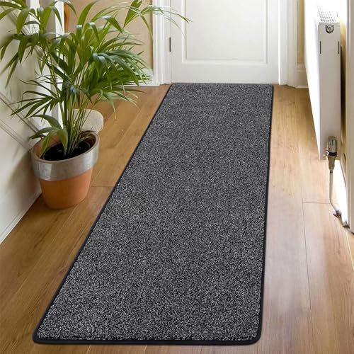 SHACOS Kurzflor Teppich Läufer rutschfest 60x180 cm Flurläufer Modern Teppichläufer Flur Weich Küchenteppich, Teppich Läufer für Flur, Küche, Eingang, Wohnzimmer, Schwarz Grau