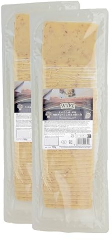 Food-United CHEDDAR-KÄSE mit karamellisierten Zwiebeln Großpackung 38 Scheiben 2x 980g von WYKE Farms cheddar cheese englischer Hartkäse ideal zu Burgern Sandwiches Wraps Pizza Salaten Gratins
