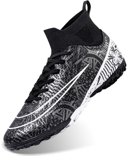 DimaiGlobal Fußballschuhe Herren High Top Kunstrasen Hallen Fußballschuhe Professionelle Fussballschuhe Jugendliche Athletics Trainingsschuhe Outdoor Sportschuhe Fußball Stiefel39EU Schwarz-TF