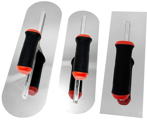 Hubaow Set di 3 attrezzi per cemento, 1 spatola piatta in acciaio inox per finitura e 2 cazzuole per piscina, kit di attrezzi manuali per cartongesso intonaco cemento muratura costruzione