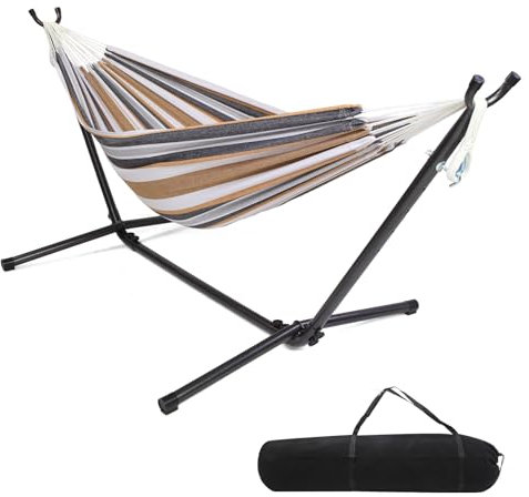 HOBBYZOO Hamac sur Pied, Capacité de Charge 250kg, Réglable en Hauteur, 305x109x104 cm, Support métallique - pour 1-2 Personnes, Marron