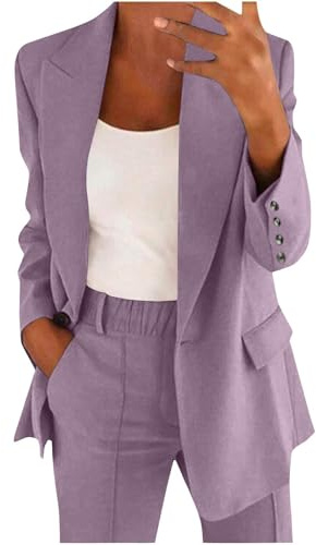 HEONSATI Abito Taglie Forti Donna Abito Ufficio Aperto Davanti Colletto Eleganti Set Due Pezzi Manica Lunga Matrimonio Tuta da Lavoro Blazer E Pantalone Tailleur da Cocktail Business per Sera Party
