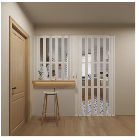 puerta plegable acordeon Puertas Interiores Tipo Concertina Blancas Para Barra De Cocina, 80 90 100 120 140 160 180 200 220 Cm H, Puerta Corredera Plegable Impermeable(60x220cm)