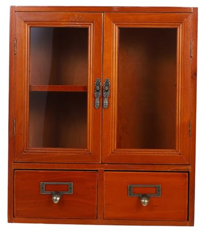 Braun Vintage Wandschrank mit Doppeltüren und Fächern | Kompakte Aufbewahrung für Medikamente und Zubehör, Dekorativer Look, Robust, für Schlafzimmer und Viele Orte