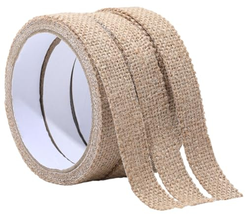 GORGECRAFT 3 rouleau Ruban Adhésif en Lin de 20mm Ruban Décoratif en Toile de Jute de 6m Autocollant en Jute Naturel pour Scrapbooking Loisirs Créatifs et Emballage Cadeau