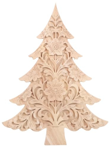 DIYEAH Décorations de Sapin de Noël en Bois Brut 3D Petits Blocs Sculptés Panneaux Rustiques à Poser Mini Sapins pour Table et Cheminée Fournitures de Bricolage Noël Ambiance
