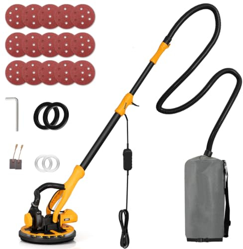 Drywall Sander, 1200W Giraffe Sander with Dust Collection System | 5 Adjustable Speeds, LED Light, Telescopic Handle, Adjustable Suction, 12pcs Sanding Discs, for Walls Popcorn Ceiling