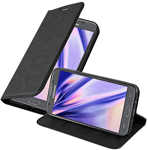 Cadorabo Hülle kompatibel mit Samsung Galaxy J7 2017 aus Premium Kunst Leder Flip Klappbare Stoßfeste Magnetische [Standfunktion] [Kartenfächern] Cover Hülle für Galaxy J7 2017 Tasche in Schwarz