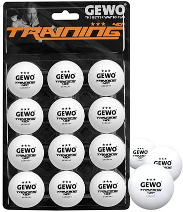 GEWO Training 40+ Tischtennisbälle - 3 Sterne Tischtennis-Ball aus ABS Plastik mit Naht - Hochwertige Trainingsbälle, Durchmesser 40+mm, Vorratspackung mit 12 Stück, weiß