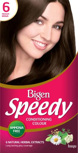 Bigen Speedy Conditioning Colour | Cubre las canas en 10 minutos | Con 6 extractos herbales naturales - Marrón Medio No. 6
