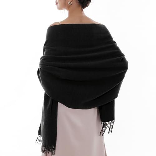 RIIQIICHY Ladies Scarf Black Pashmina Shawls and Wraps for Women Wedding Evening Dress Winter Scarves