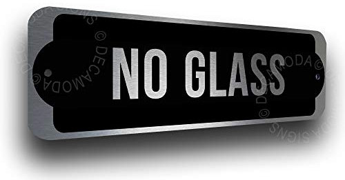 Deca Moda No Glass Schild, Schilder für Business, ohne Glasschilder, Business Schild, kein Glas, Türschild, Silber-Finish, 22,9 x 7,6 cm