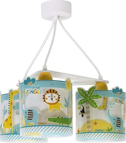 Dalber Lampe kinderzimmer, kinderlampe Pendelleuchte Hängelampe, Deckenleuchte Kinder, Deckenlampe kinderzimmer 3 Lichter My Little Jungle Dschungel tiere, 76114, E27, Bunt