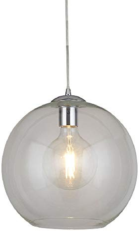 Searchlight 1632CL Balls Polished Chrome & Clear Glass Vintage Pendant Ceiling Light 30cm | Retro Glass Dome Globe Shade | 1 x E27 ES Lamp Required (Not Included) | Free Air Freshener Promo