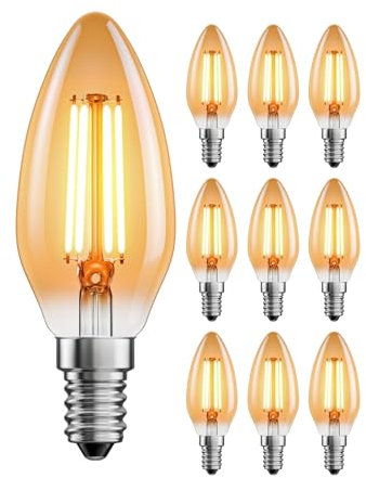 ledscom.de 10 Stück E14 LED Leuchtmittel, Kerze, extra warmweiß (2500 K), 4,1 W, 458lm, goldfarben
