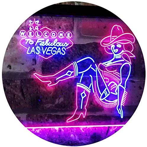 ADVPRO Cowgirl Welcome to Las Vegas Beer Bar Display Dual Color LED Barlicht Neonlicht Lichtwerbung Neon Sign Blau & Rot 600 x 400mm st6s64-i2737-br