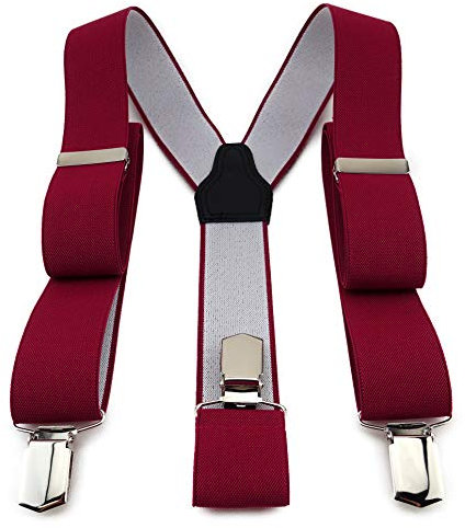 TigerTie Unisex Hosenträger in Y-Form mit 3 extra starken Clips - Farbe in dunkelrot einfarbig Uni - hochwertige Verarbeitung - Breite 35 mm