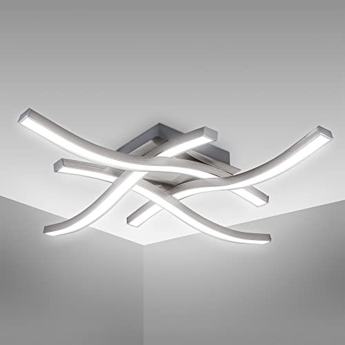 B.K.Licht - Deckenlampe mit neutralweißer Lichtfarbe, je 4,3 Watt, je 450 Lumen, LED Deckenleuchte, LED Lampe, Wohnzimmerlampe, Schlafzimmerlampe, Küchenlampe, 42,5x42,5x7 cm, Matt-Nickel