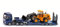 siku 1790, MAN-LKW mit Tieflader und JCB Radlader, 1:87, Metall/Kunststoff, Blau/Gelb, Klappbare Auffahrrampe, Beweglicher Ladearm