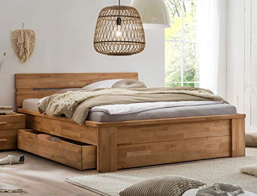 expendio Massivholzbett Cleo 160x200 Kernbuche geölt Schubladenbett Stauraumbett Doppelbett Ehebett Gästebett Holzbett Bett