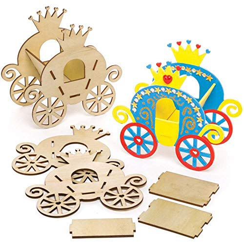 Baker Ross FE291 Prinzessinnenkutsche Holz Bastelset - 4er Pack, Kleine Bausätze für Kinder zum Basteln