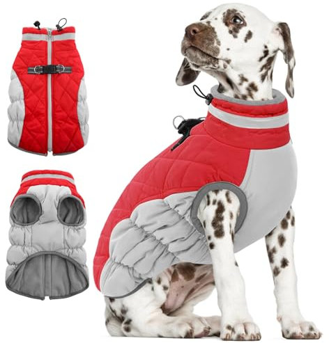 AOFITEE Hundemantel für Kleine Hunde, Warmer Winter Wasserdicht Hundejacke Winddichter Wintermantel mit Geschirr, Rollkragen Reflektierende Hundemantel Dackel Kaltwettermantel, XS Weihnachtsrot
