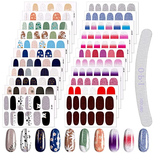 EBANKU 22 Feuilles Autocollants pour Nail Art, Stickers Ongle Nail Art, Adhesif Autocollant d'ongle Couverture Complète, Nails Wraps pour Femmes Filles DIY Manucure Décoration +1 pcs Lime À Ongles