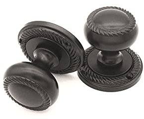 Infinity Decor Pair of Georgian Heavy Sprung Solid Brass Round Mortice Door Knob Handles 50mm (Matt Black)