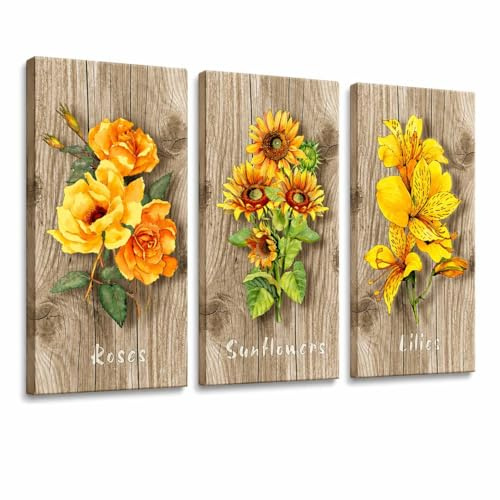 Lupia - Set 3 Quadri su Tela CANVAS DAY SUNFLOWERS 38x75 cm girasoli, Stampa Vivida, Pronto da Appendere, Decorazione per Soggiorno, Capezzale Testiera Camera da Letto, Cucina, Ufficio