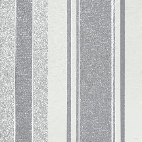 Arthouse Vinyl Palazzo Stripe Silver Wallpaper - Hard Wearing - Any Room Including Bathroom - Kitchen - Hallway - Bedroom - Full Roll 10.05m (L) X 53cm (W) 290505