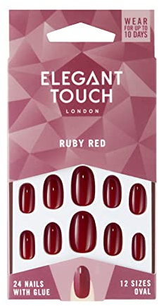 Elegant Touch Colour False Nails, Ruby Red, 24 Piece Assortment