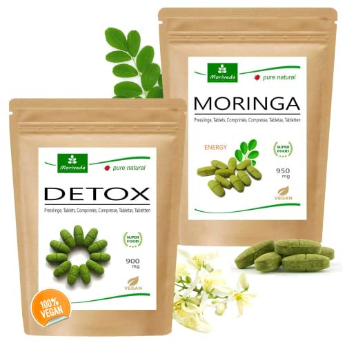 MoriVeda® Paquet de produits Fasting Special | Comprimés Detox Moringa, Comprimés Énergie Moringa | Vitamines, fibres, oligo-éléments, antioxydants | Purification avec énergie | végétalien