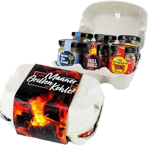 Geschenkset Grillen Echte Männer grillen mit Kohle, Altenburger Origanl Senf-Set als Geschenidee für Männer und Frauen, Präsentkorb, Präsent-Box als Ostergeschenk