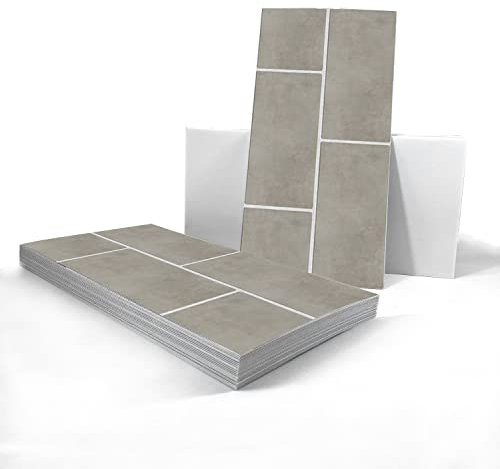 Vinyl-Boden-Wandfliesen, Boden-Aufkleber, rutschfeste Bodenfliesen, Aufkleber für Küche, Badezimmer, selbstklebend, abziehen und aufkleben, PVC-Bodenaufkleber, DIY, Taupe, 30 x 15 cm, 24 Stück