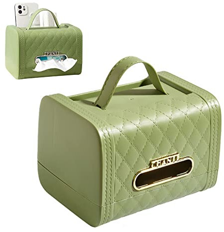 CQUUKOI Porta fazzoletti da borsa, multifunzionale, quadrato, per cellulare, per tutti gli smartphone, carta igienica, decorazione da scrivania, per stanza da bagno, cucina, sala da pranzo (verde)