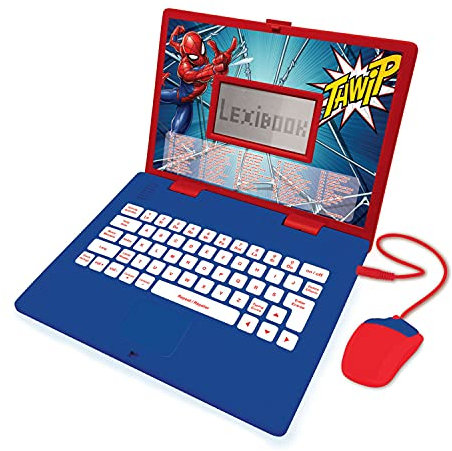 Lexibook, Spider-Man, Ordinateur Portable Éducatif et Bilingue Anglais, Pologne, Jouets Enfants (Garçons et Filles), 124 Activités, Jeux & Musique, Bleu, Rouge, JC598SPi17