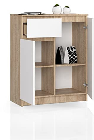 BDW Commode avec 1 tiroir et 2 portes, buffet, armoire multifonction, salon, salle à manger 80 x 99 x 40 cm, plusieurs couleurs (chêne sonoma – blanc)