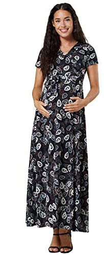 HAPPY MAMA. Femme Robe Maxi Maternité d'allaitement. Court Manches. 599p (Impression de Paon, 38, M)