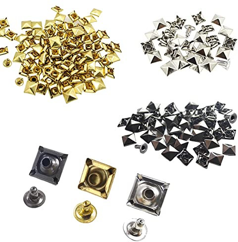 Pamtns 150 Pièces Rivet Clous Carré Pyramide Punk Tête Rivets de Spike Rivet Cuir Set Double Cap Tubulaire Goujons en Métal Goujons Rivets Décoratifs Métalliques Sacs Vêtements DIY l'Artisanat